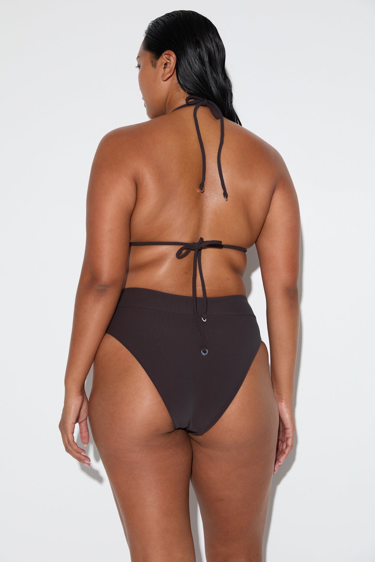 Signature Stripe Tie Triangle Top - Smoky Brown