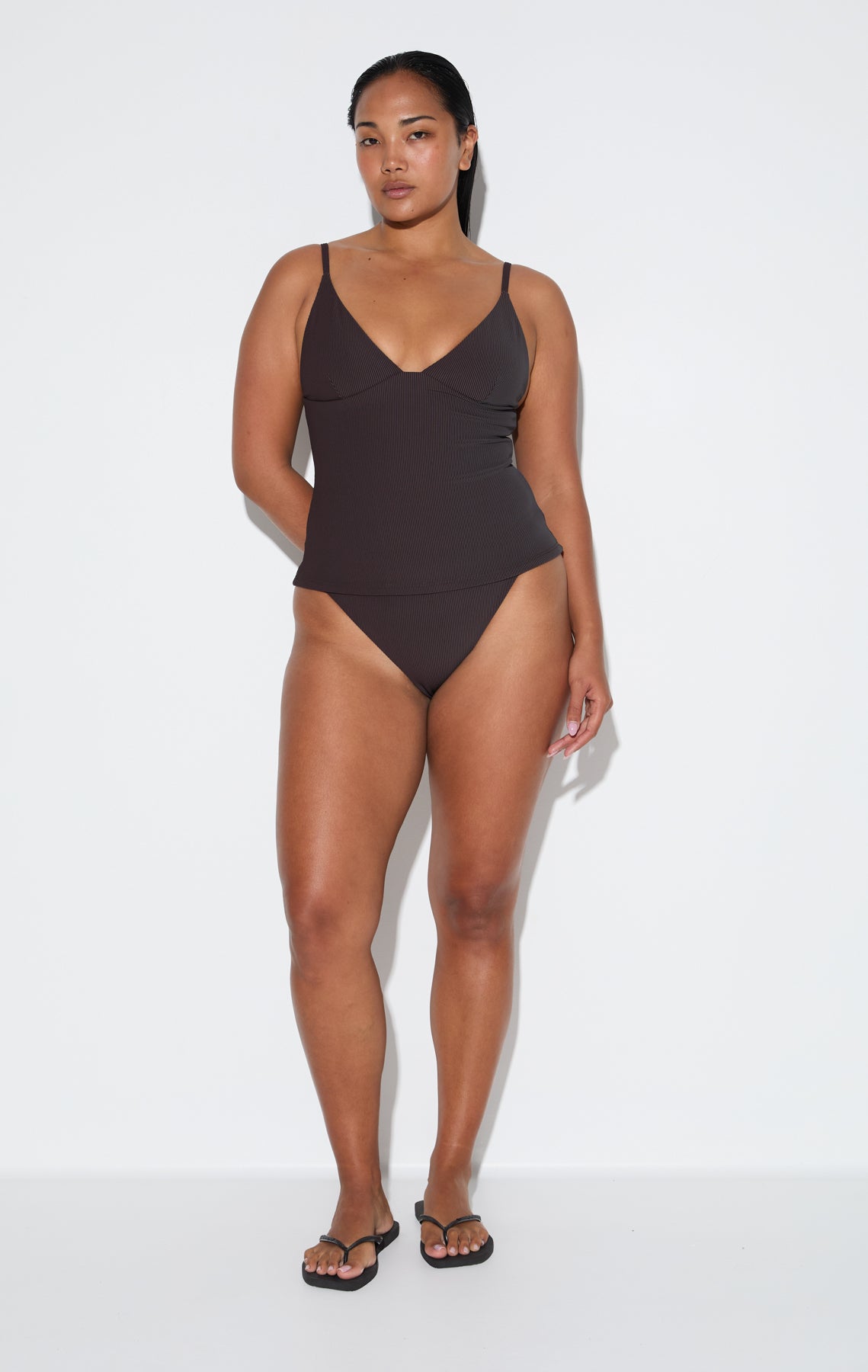 Signature Stripe Tankini - Smoky Brown
