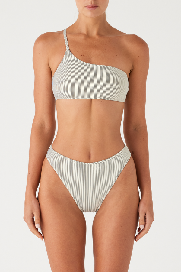 Signature Stripe One Shoulder Bralette - Coconut