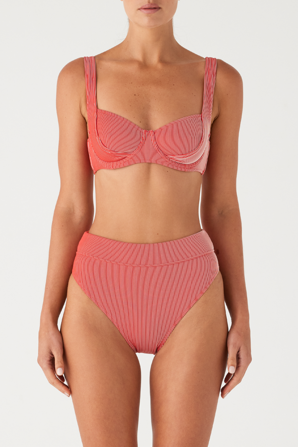 Signature Stripe High Waisted Brief - Chilli Red