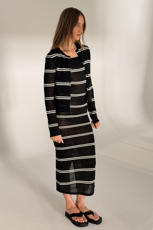 Textured Knit Cardigan - Black Stripe