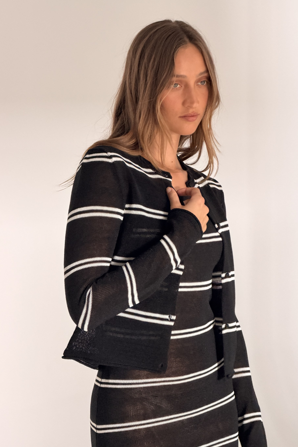 Textured Knit Cardigan - Black Stripe