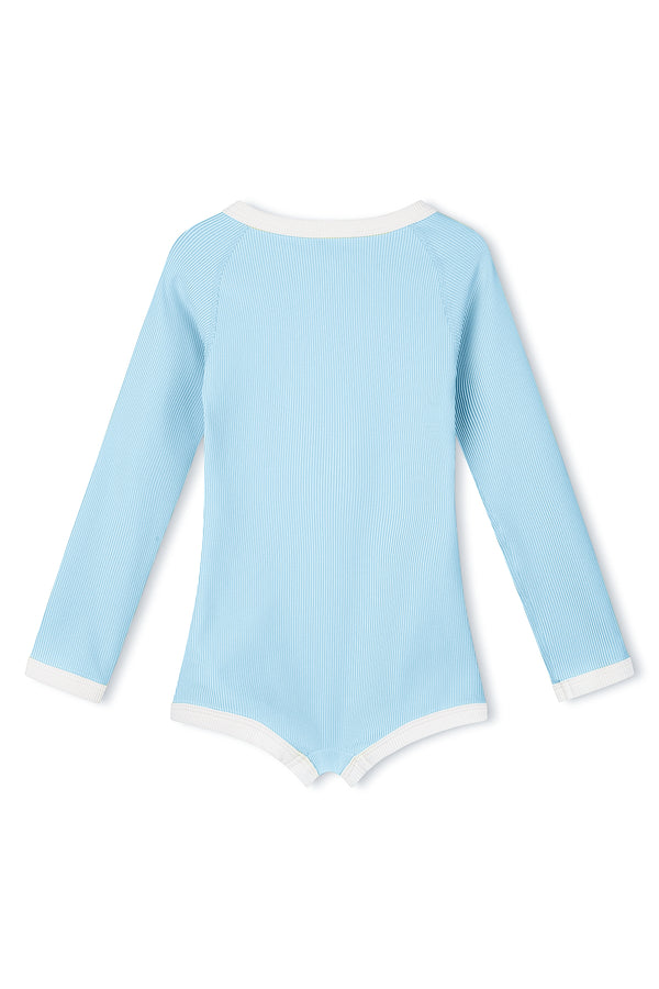 Mini Stripe Rib Rashie Onesie - Shallow Blue