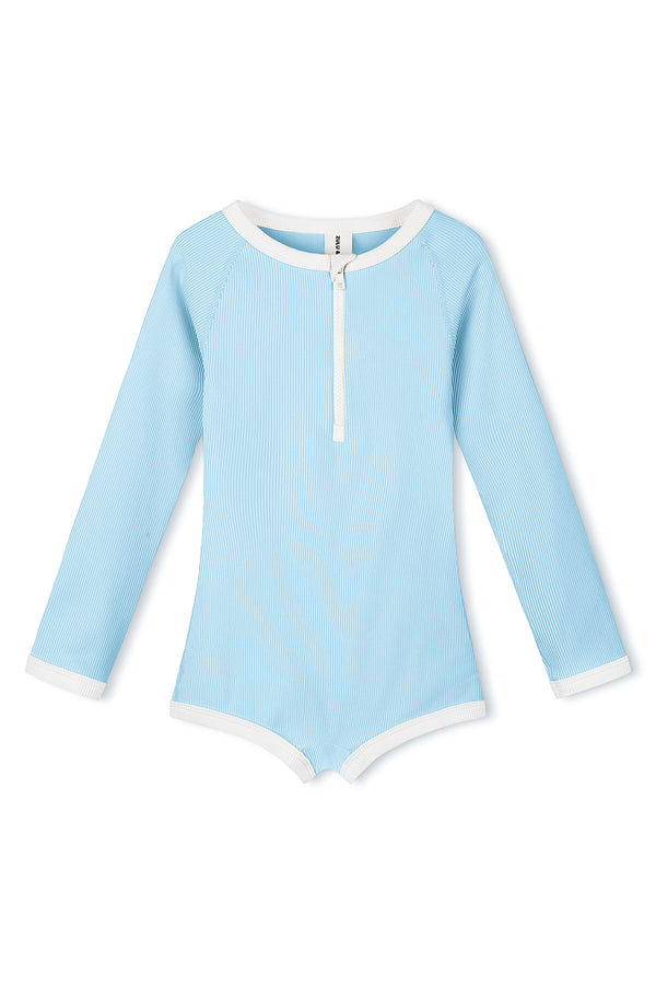 Mini Stripe Rib Rashie Onesie - Shallow Blue