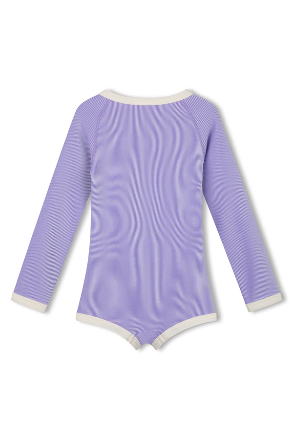 Mini Stripe Rib Rashie Onesie - Grape