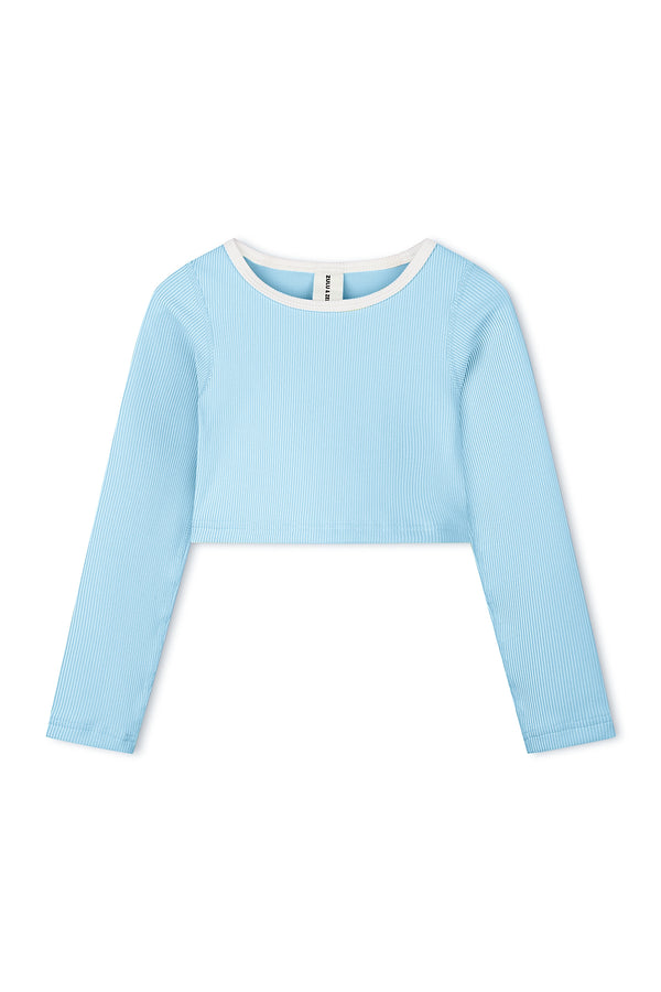 Mini Stripe Rib Crop Rashie - Shallow Blue