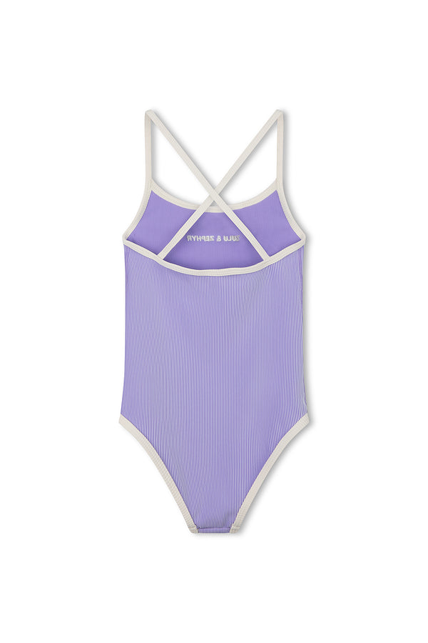 Mini Stripe Rib Logo One Piece - Grape