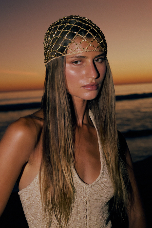 La Isla Lurex Knit Halter Top - Gold