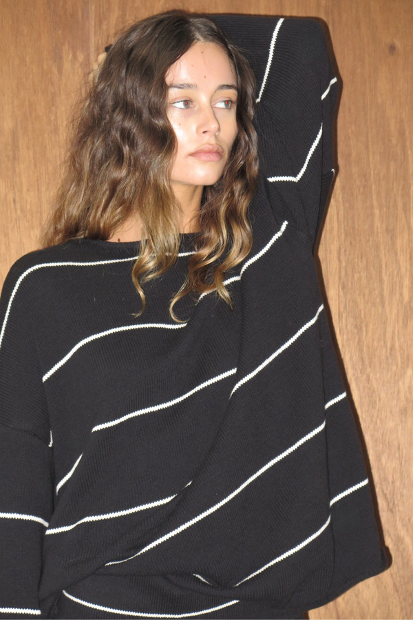 Cotton Knit Jumper - Black Stripe