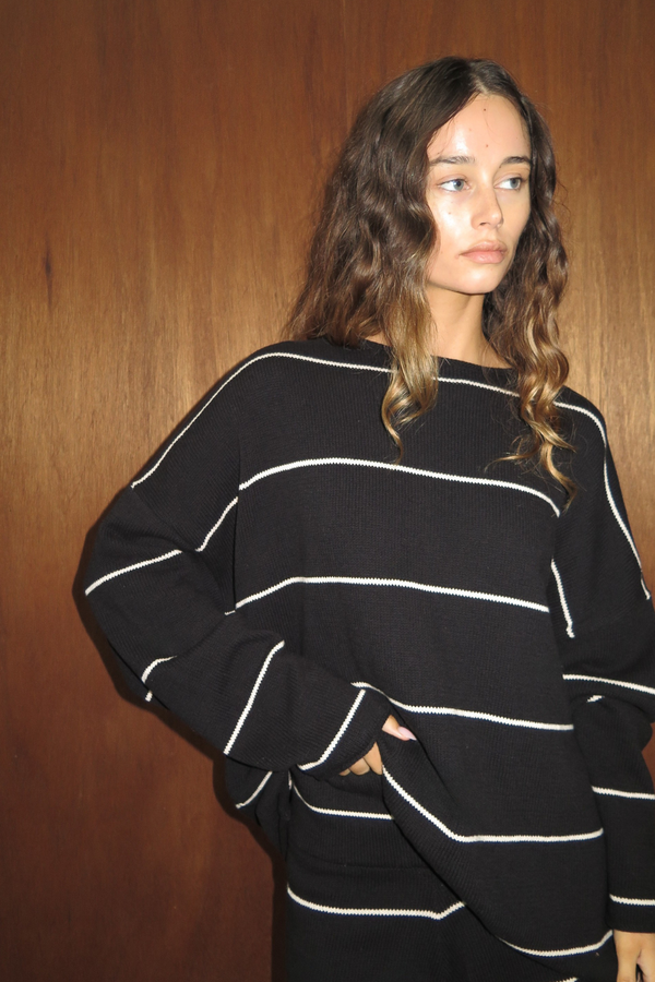 Cotton Knit Jumper - Black Stripe