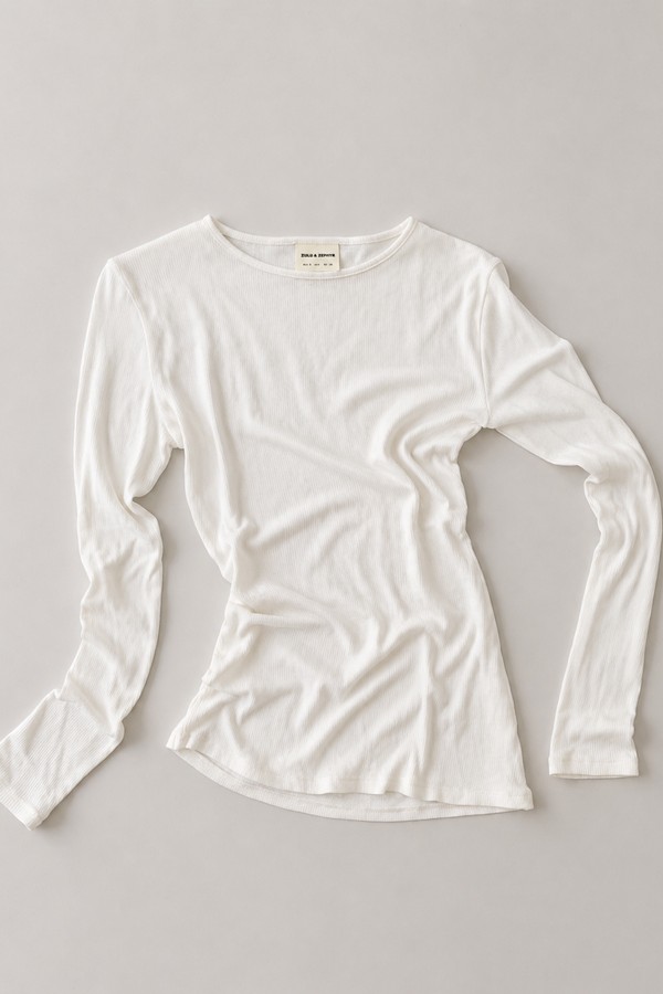 Rib Hemp Jersey Long Sleeve Top - White – Zulu & Zephyr Rib Hemp Jersey Long Sleeve Top - White – Zulu & Zephyr