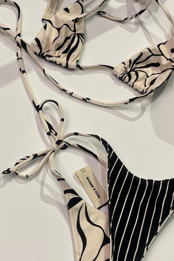 Reversible Tie Triangle Top - Cream Flower