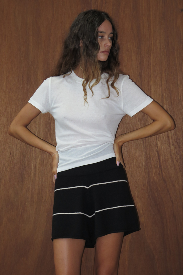 Cotton Knit Short - Black Stripe