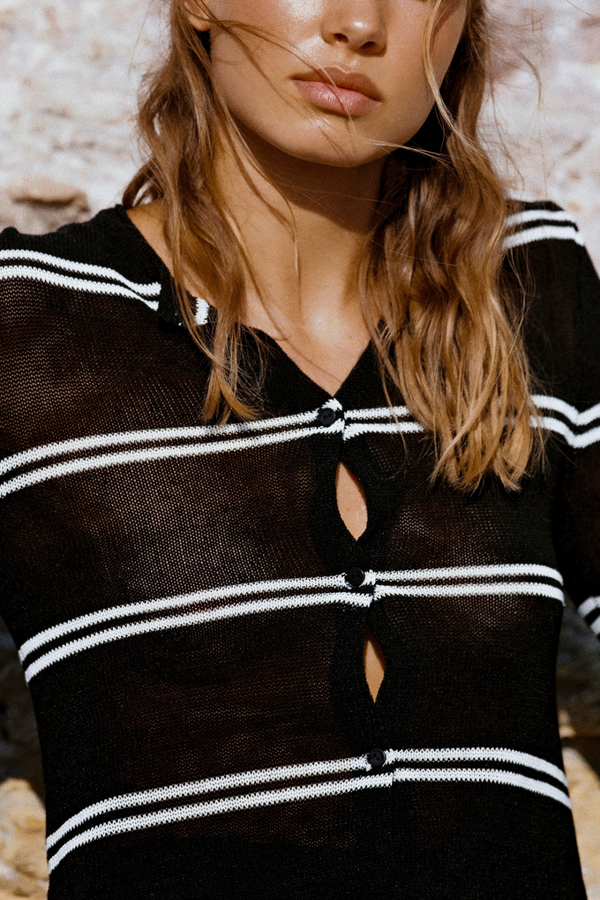 Textured Knit Cardigan - Black Stripe