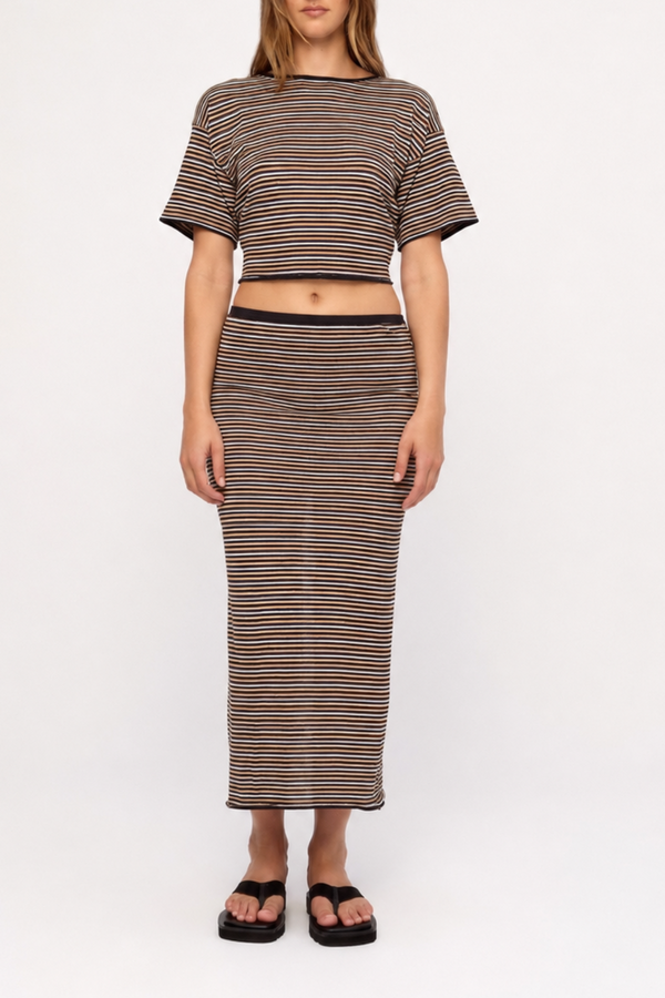 Ramie Cotton Skirt - Tan Stripe