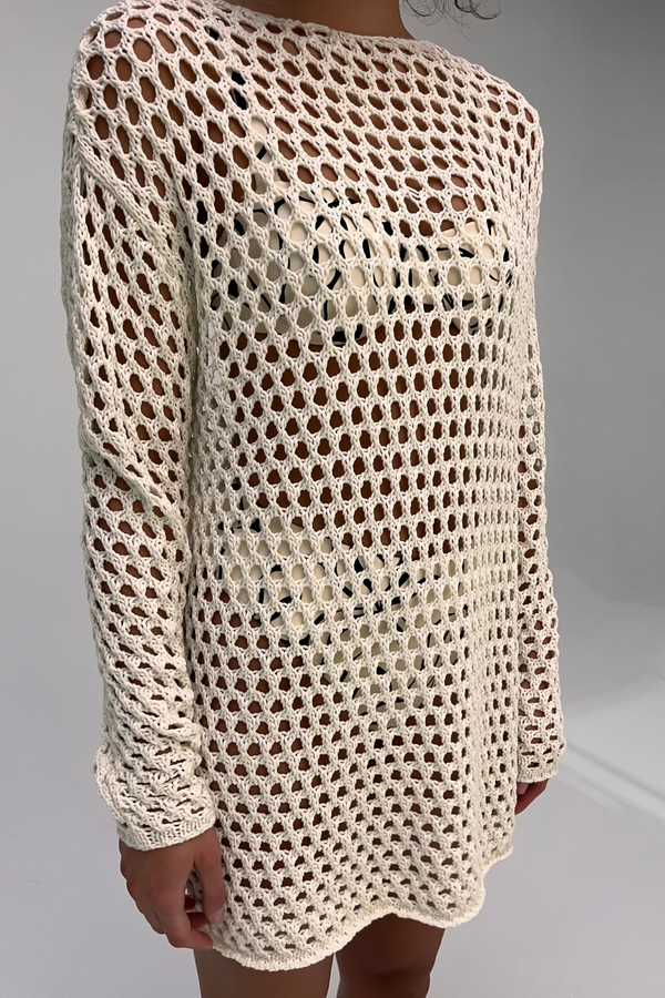 Crochet Knit Tunic Dress - Coconut