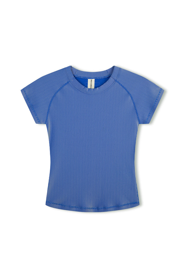 Stripe Rib Short Sleeve Rash Guard - Dolphin Blue