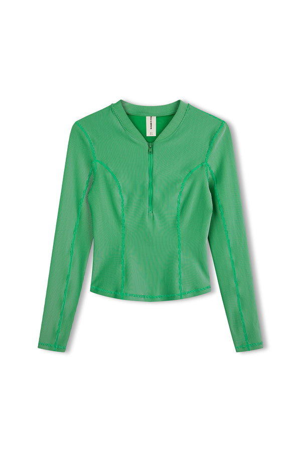 Stripe Rib Long Sleeve Rash Guard - Parrot Green