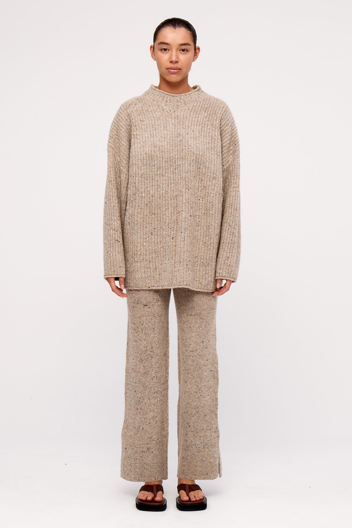 Oat Marle Merino Wool Blend Knit Pant
