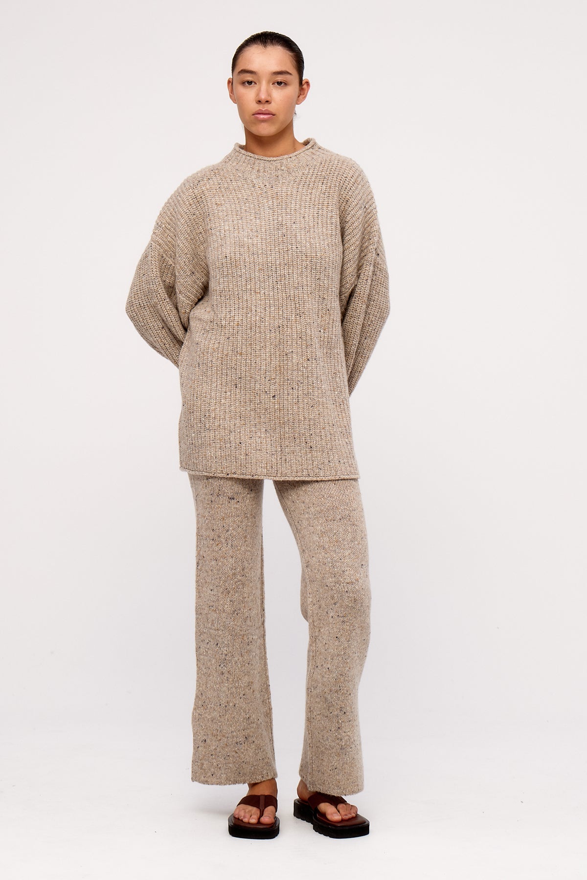 Oat Marle Merino Wool Blend Knit Pant