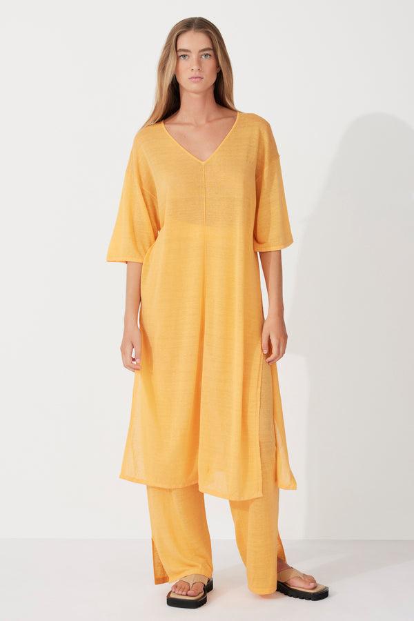 Golden Organic Linen Blend Knit Dress