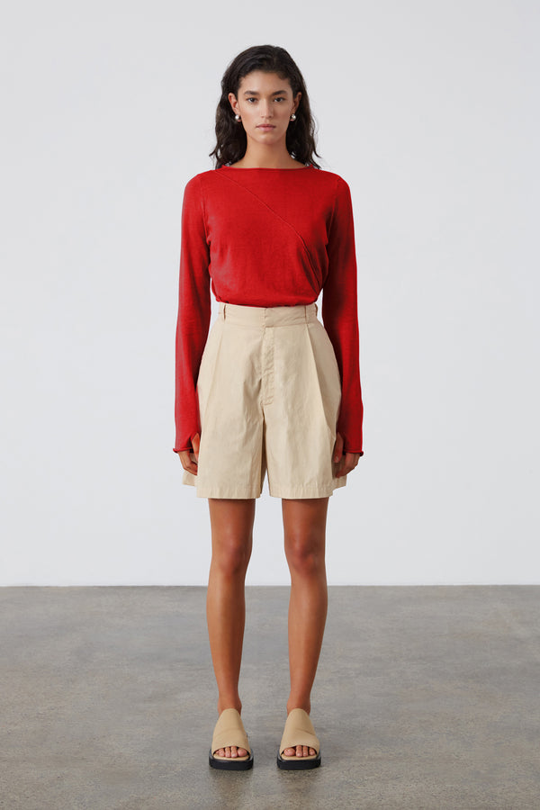 Panelled Knit Top - Red