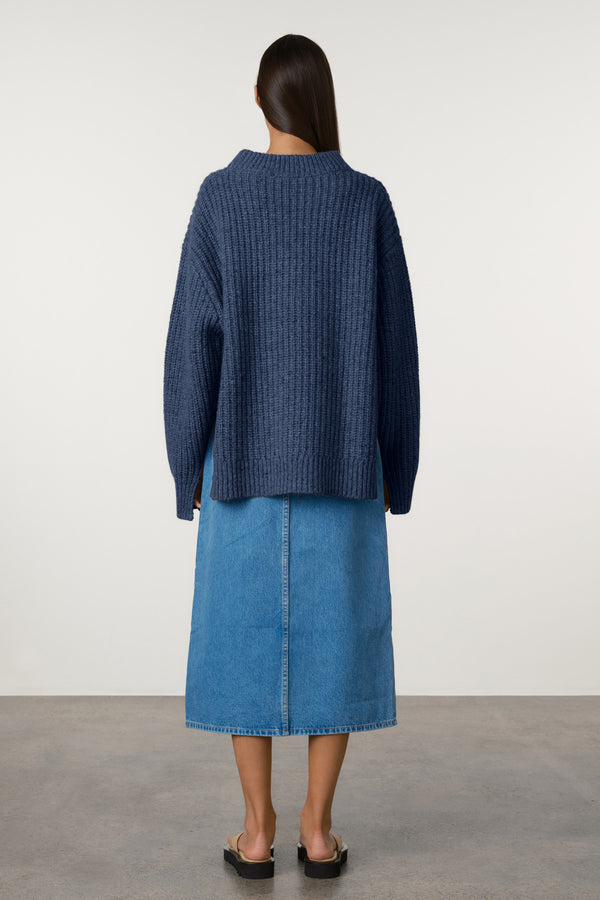 Merino Wool Blend Knit Jumper - Indigo Blue