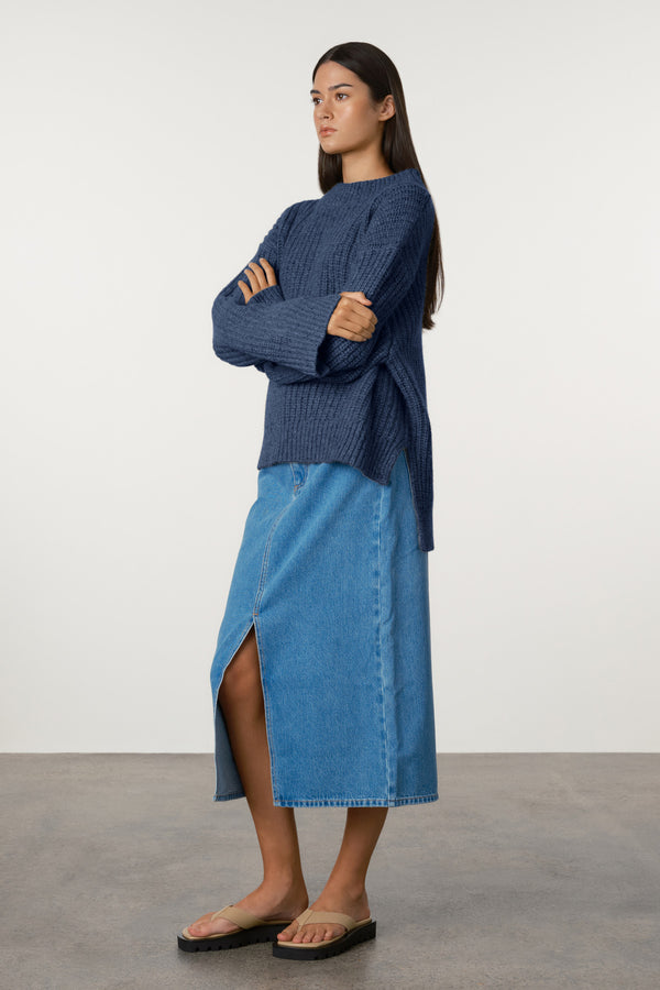 Merino Wool Blend Knit Jumper - Indigo Blue