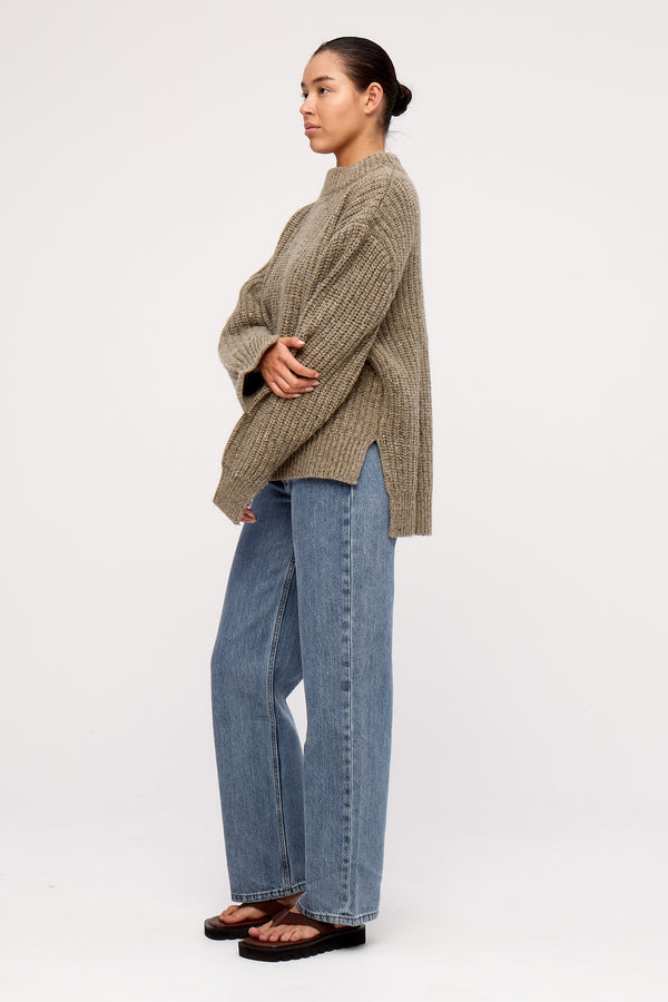 Olive Merino Wool Blend Knit Jumper