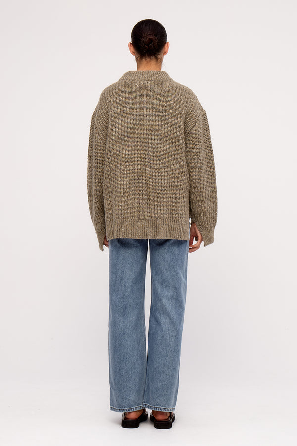 Olive Merino Wool Blend Knit Jumper