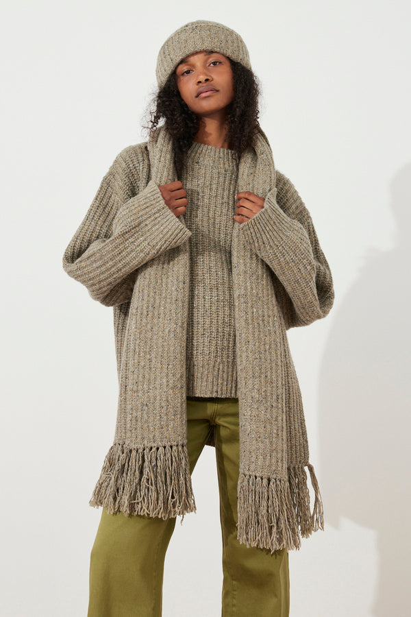 Olive Merino Wool Blend Knit Beanie