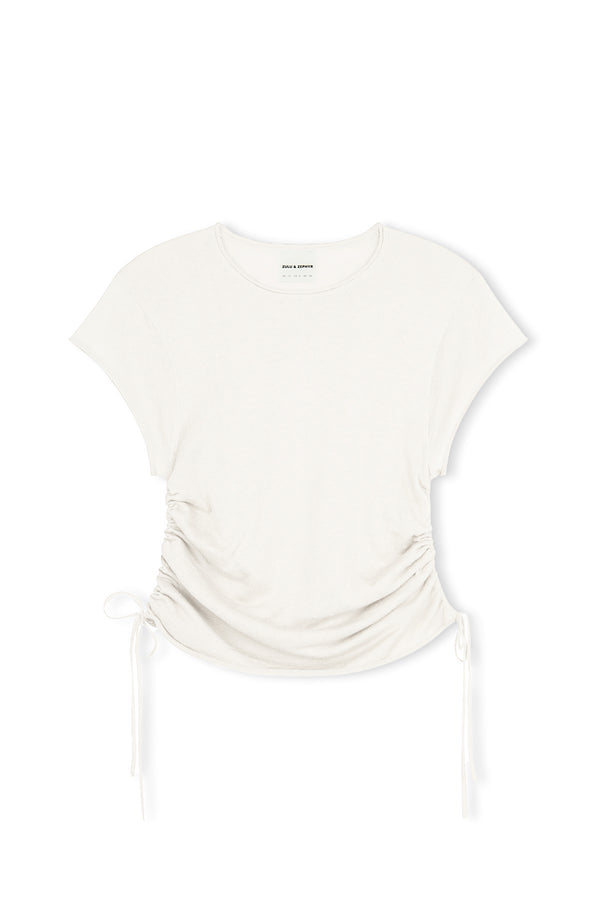 Gathered Knit T-Shirt - White