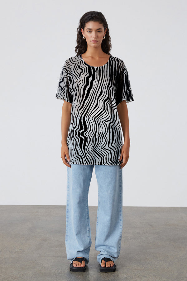 Ripple Stripe Cotton Blend Knit Top