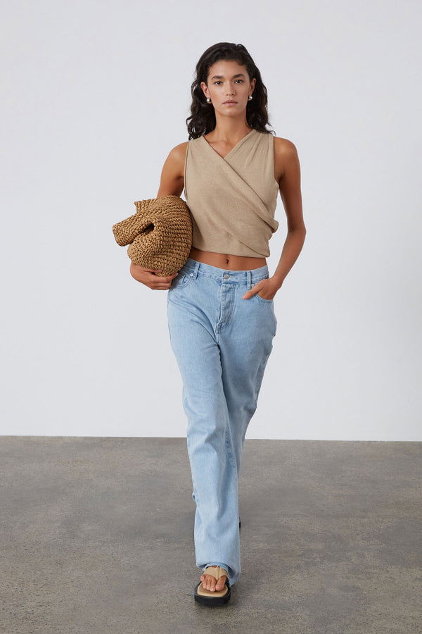 Camel Linen Blend Knit Top