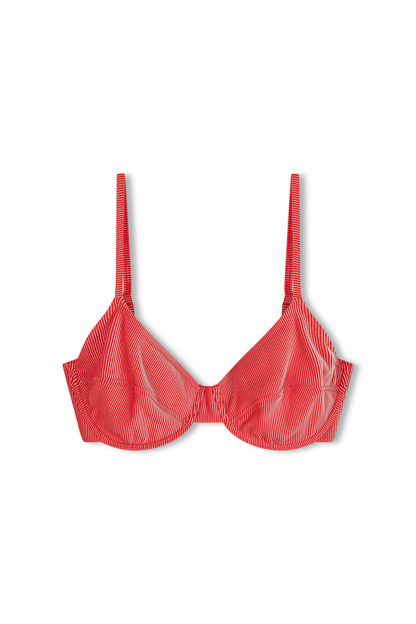 Signature Stripe Balconette Bra Cup Top - Chilli Red