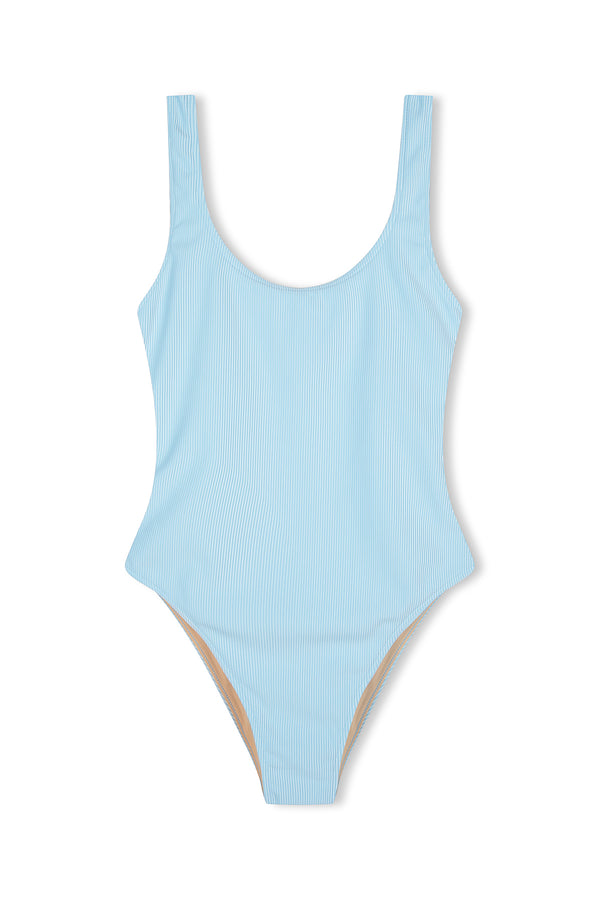 Signature Stripe Scooped Back One Piece - Shallow Blue