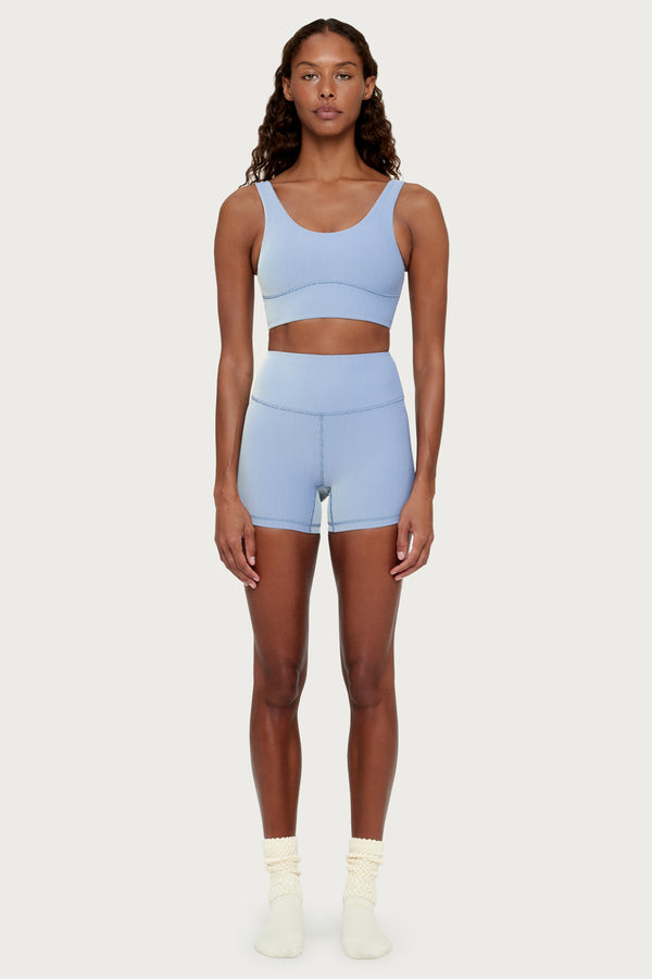 Stripe Rib Crop Top - Denim Blue