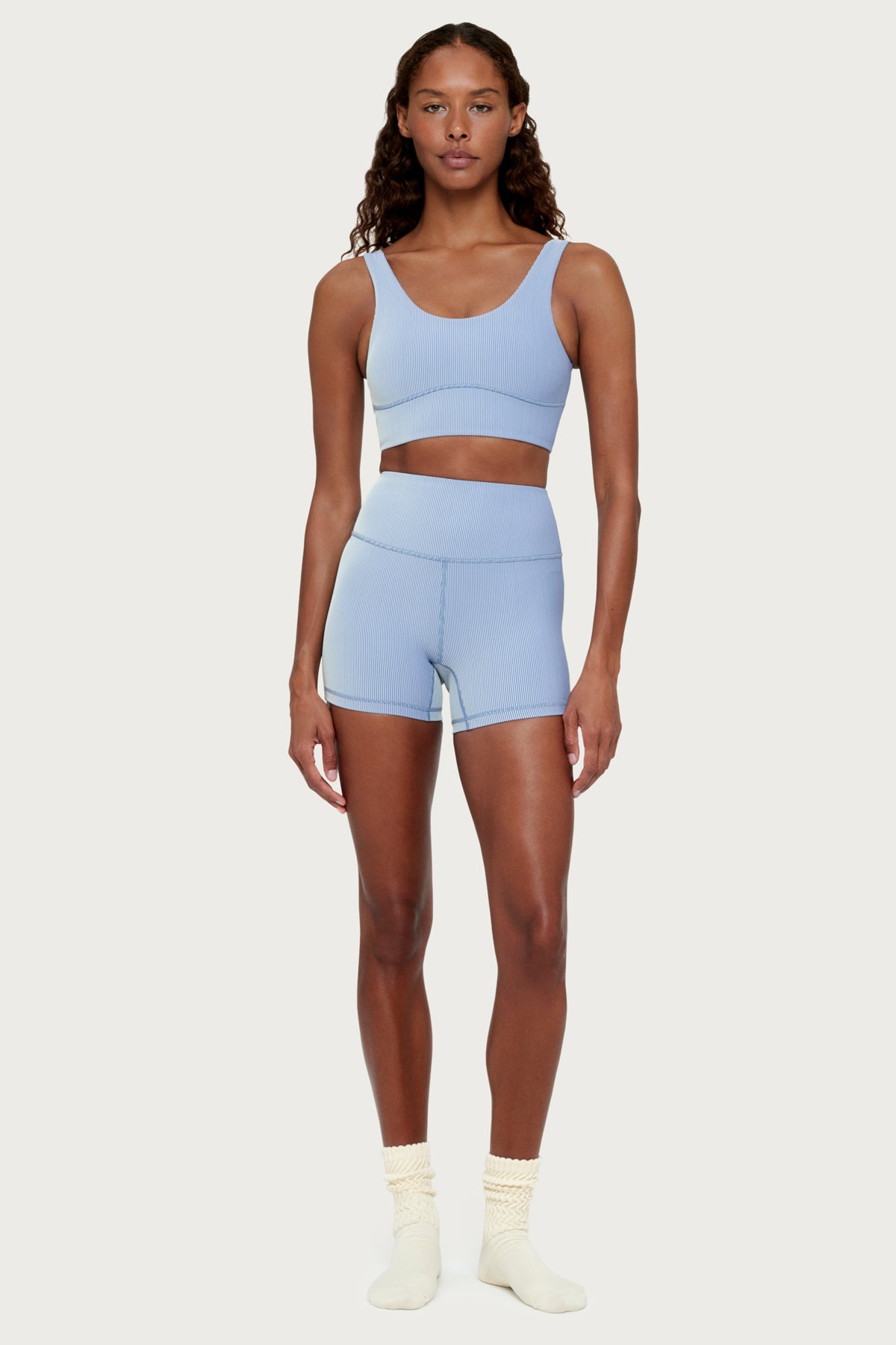 Stripe Rib Crop Top - Denim Blue