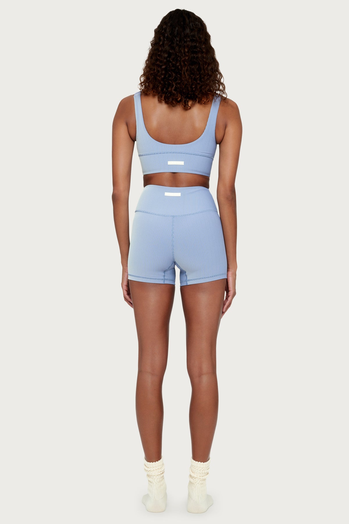 Stripe Rib Crop Top - Denim Blue