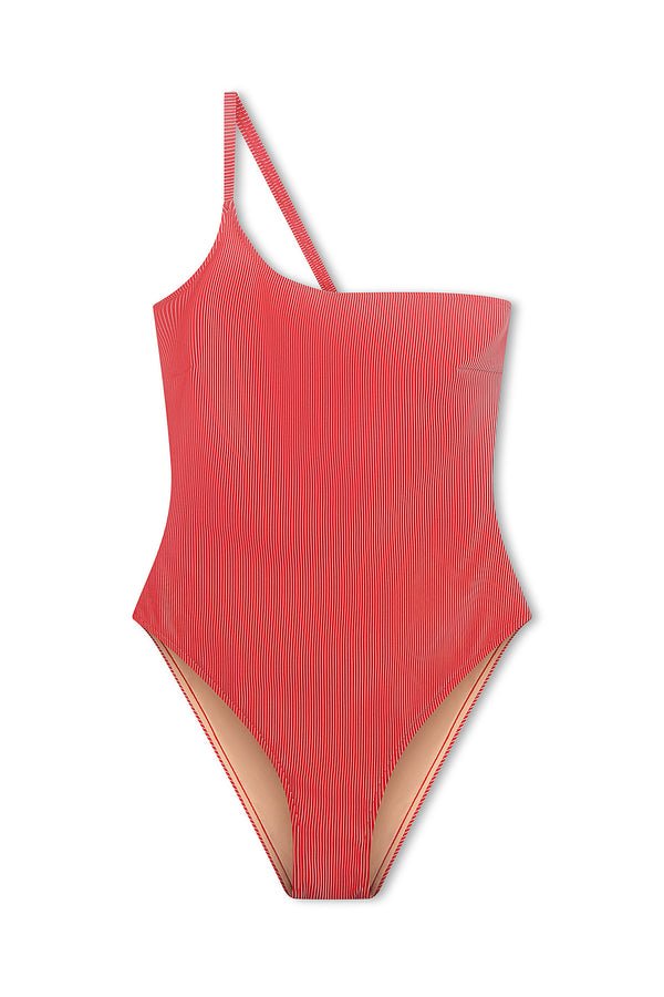 Signature Stripe One Shoulder One Piece - Chilli Red