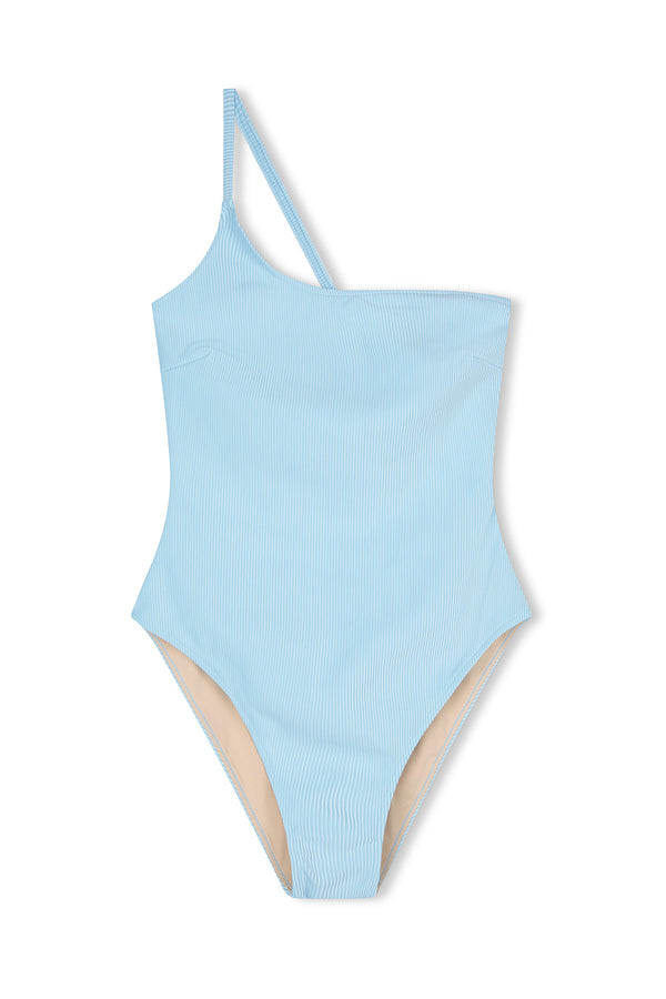 Signature Stripe One Shoulder One Piece - Shallow Blue