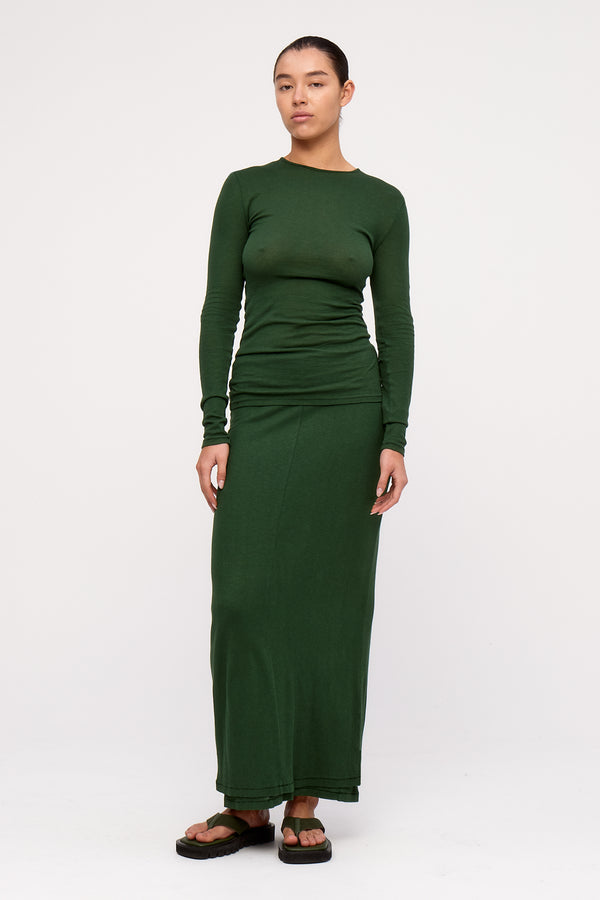 Rib Hemp Jersey Skirt - Tallow Green