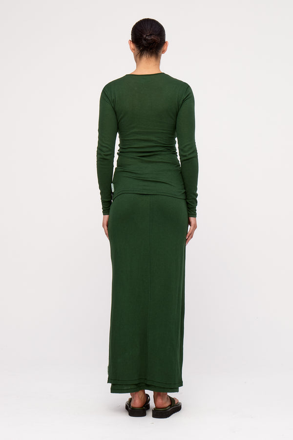 Rib Hemp Jersey Skirt - Tallow Green