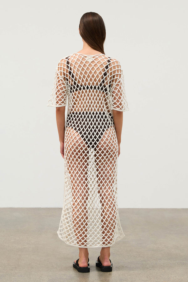 White Lattice Knit Dress