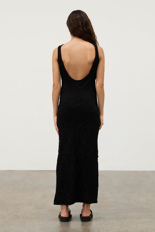 Black Cotton Applique Knit Dress