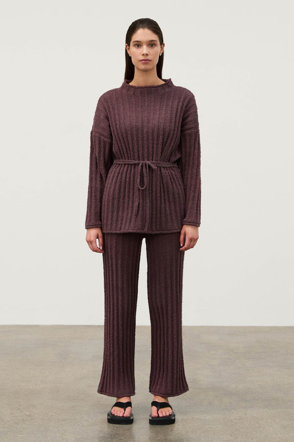 Textured Stripe Knit Pant - Currant