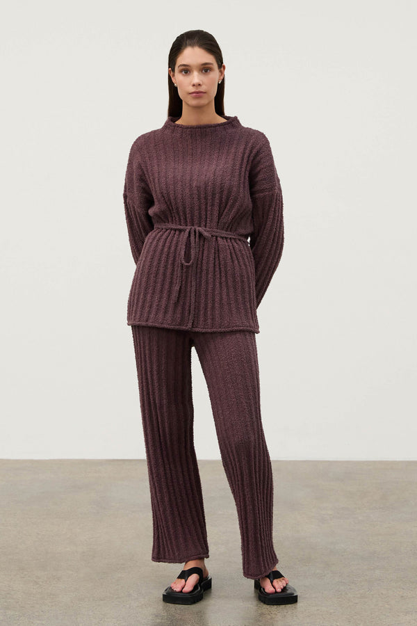 Textured Stripe Knit Tunic Jumper - Currant