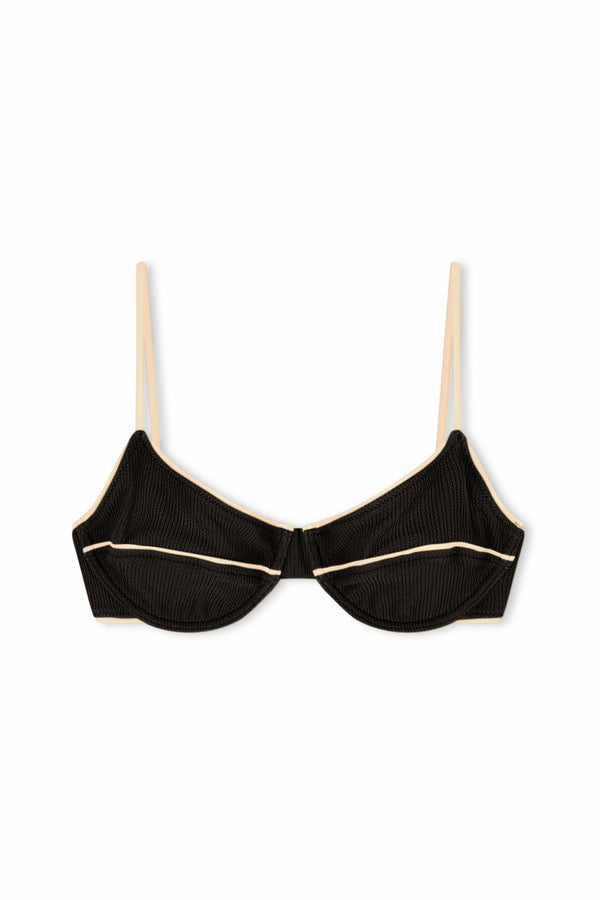 Textured Balconette Bra Cup Top - Black