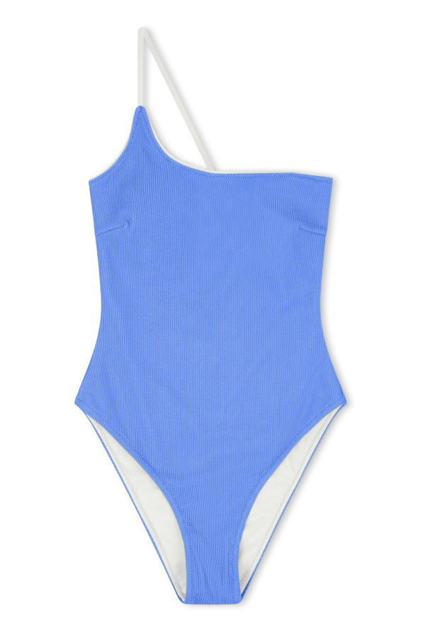 Textured One Shoulder One Piece - Sky Blue