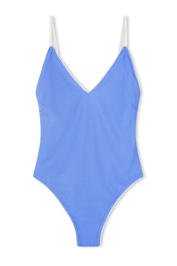 Textured V One Piece - Sky Blue